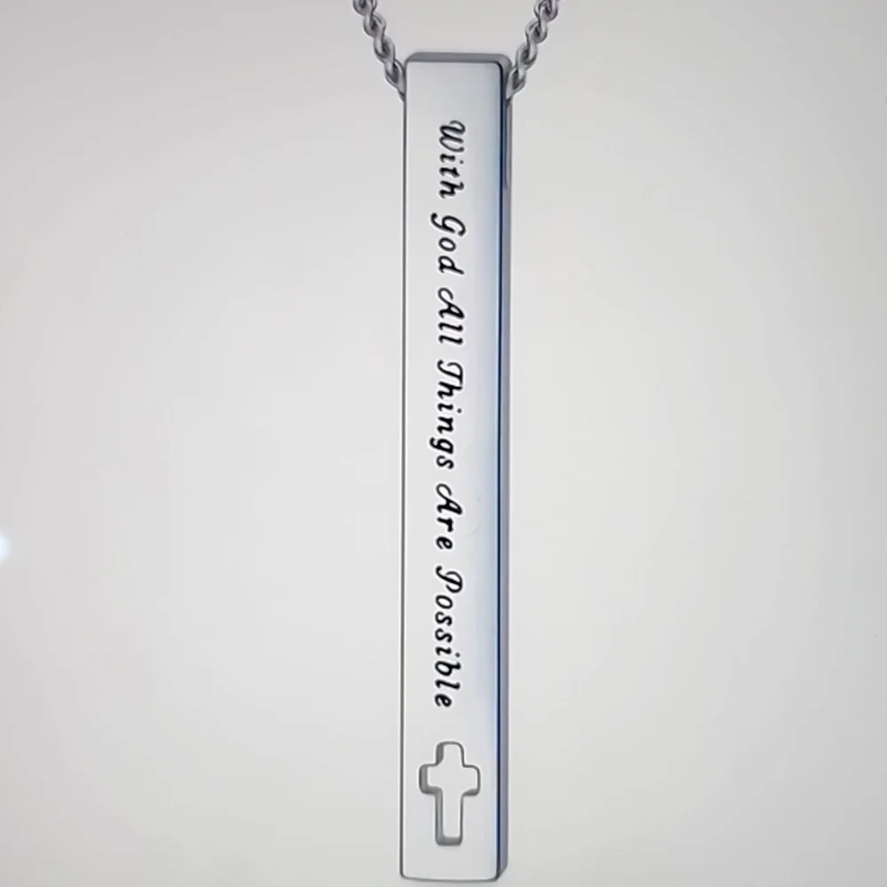 Stainless Inspirational Bible Verse Bar Nercklace.